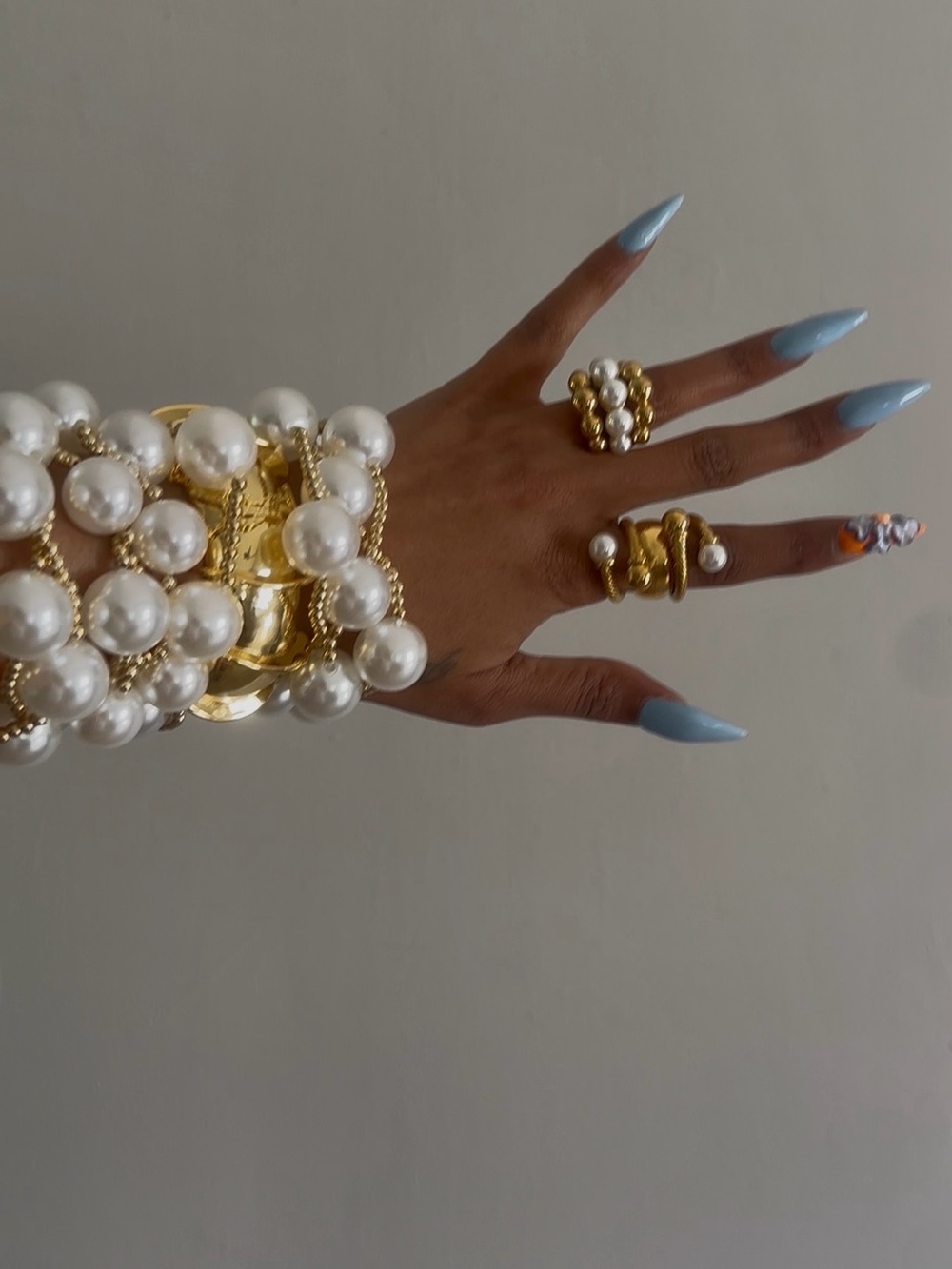 Gold Pearl Multi-Strand Statement Bracelets 5pc